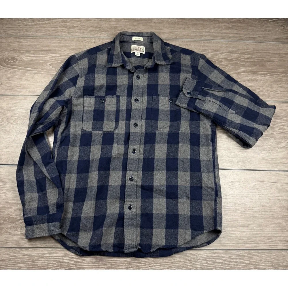 J. Crew Mens Mid-Weight Flannel Classic Fit Buffalo Plaid Blue Gray Medium